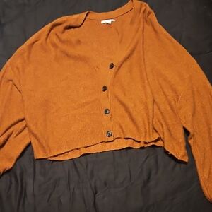 Women's American Eagle Burnt Orange/Brown Button-Up Cropped Sweater